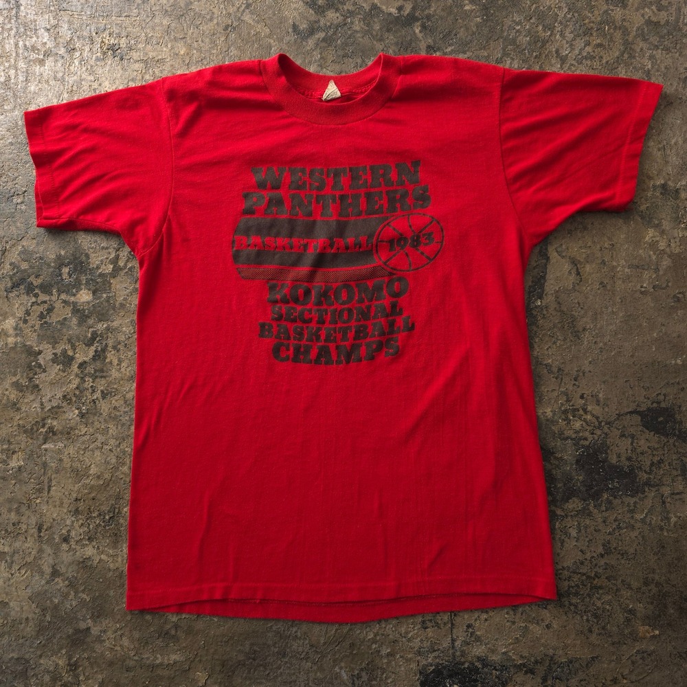 Vintage 1980s Screen Stars Red Western Panthers Basketball T-shirt L 1983 Kokomo